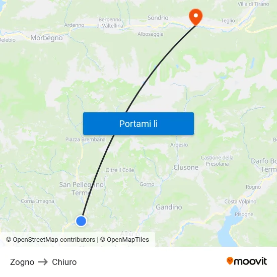 Zogno to Chiuro map