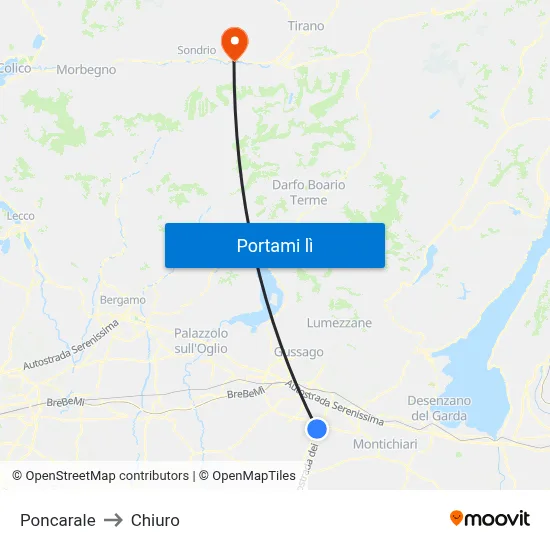 Poncarale to Chiuro map