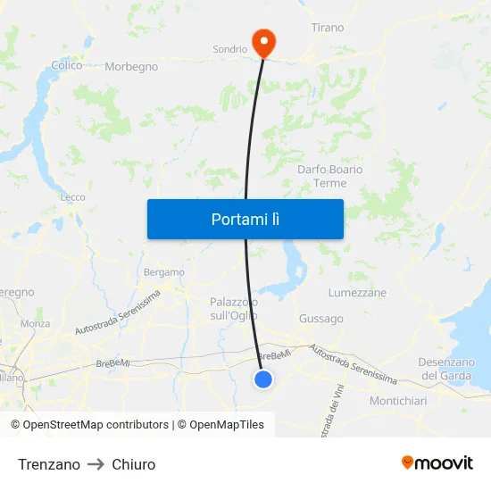 Trenzano to Chiuro map