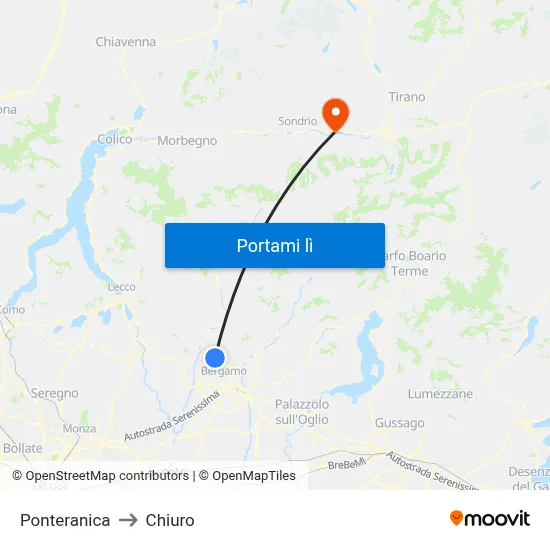 Ponteranica to Chiuro map