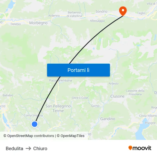 Bedulita to Chiuro map