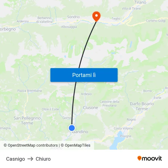 Casnigo to Chiuro map