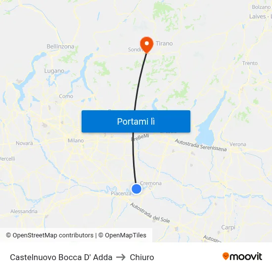 Castelnuovo Bocca D' Adda to Chiuro map