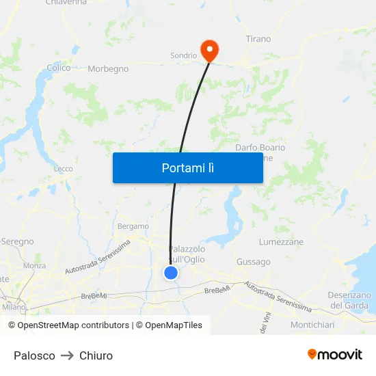 Palosco to Chiuro map