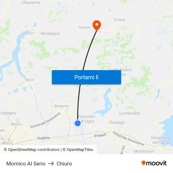 Mornico Al Serio to Chiuro map