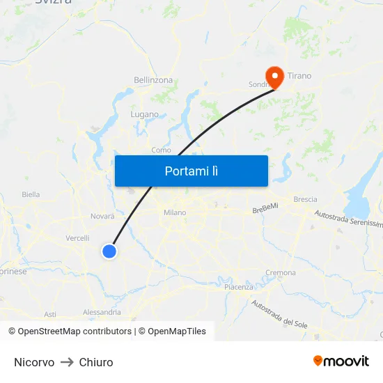 Nicorvo to Chiuro map