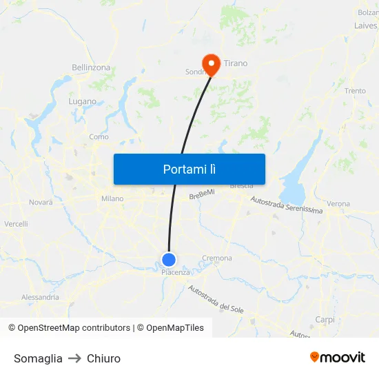 Somaglia to Chiuro map