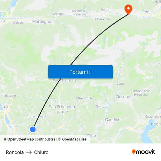 Roncola to Chiuro map