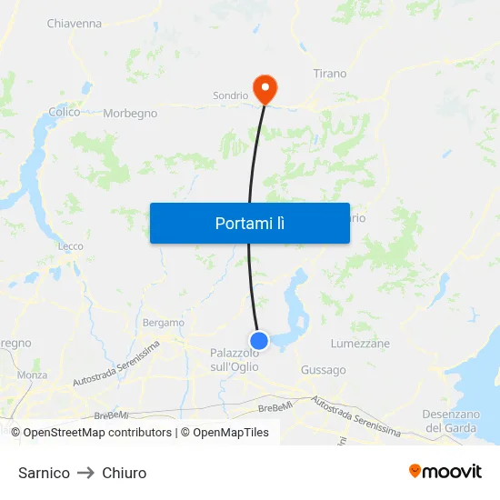 Sarnico to Chiuro map