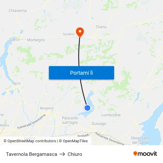 Tavernola Bergamasca to Chiuro map