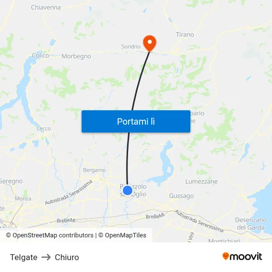 Telgate to Chiuro map