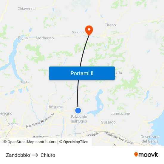 Zandobbio to Chiuro map