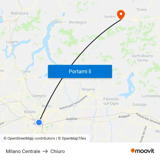 Milano Centrale to Chiuro map