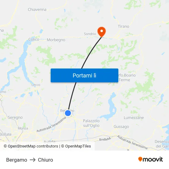 Bergamo to Chiuro map