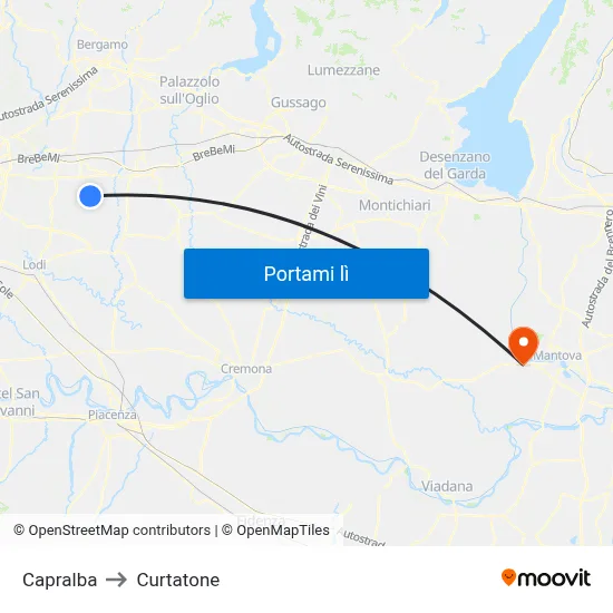 Capralba to Curtatone map