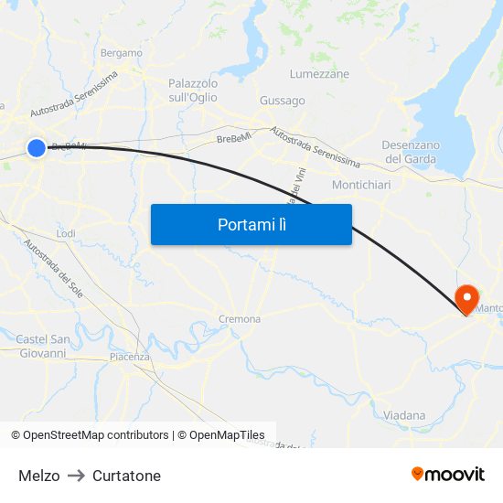 Melzo to Curtatone map
