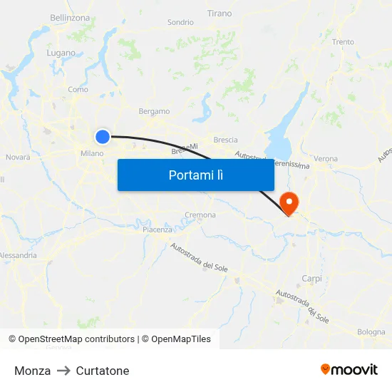 Monza to Curtatone map