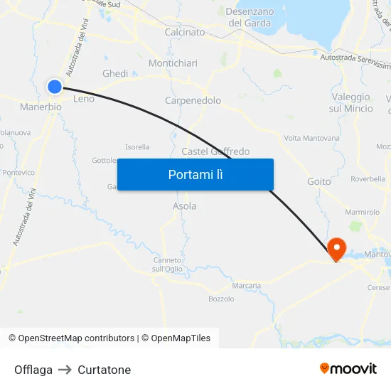 Offlaga to Curtatone map