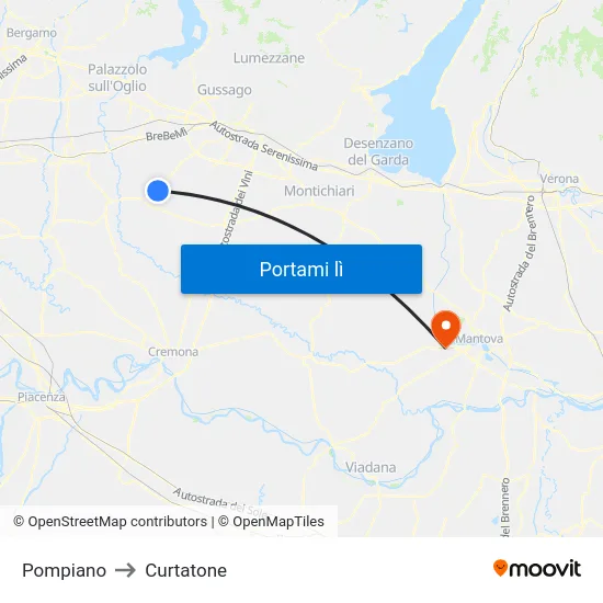 Pompiano to Curtatone map
