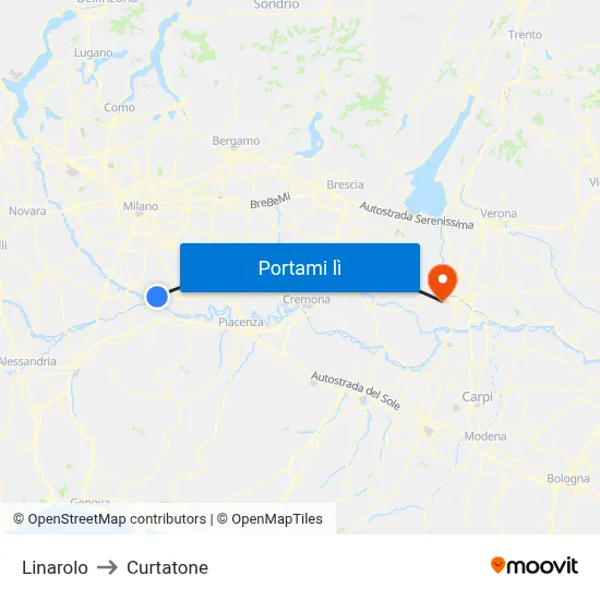 Linarolo to Curtatone map