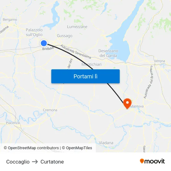 Coccaglio to Curtatone map