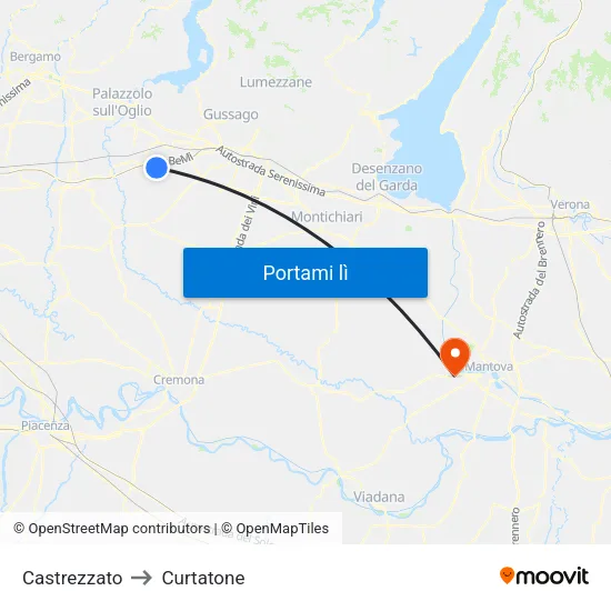 Castrezzato to Curtatone map