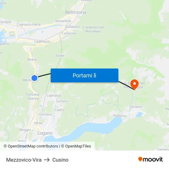 Mezzovico-Vira to Cusino map