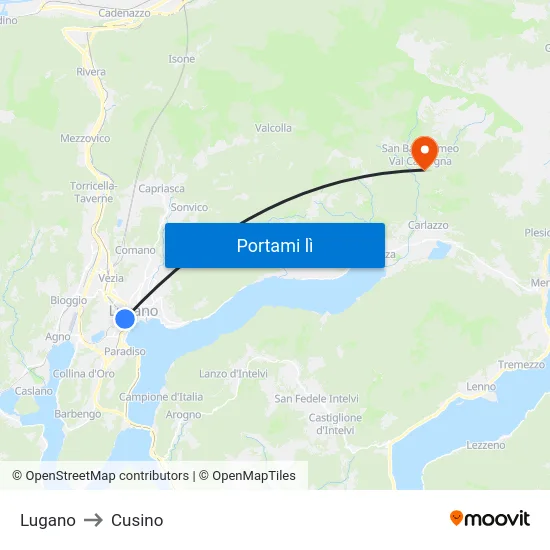 Lugano to Cusino map