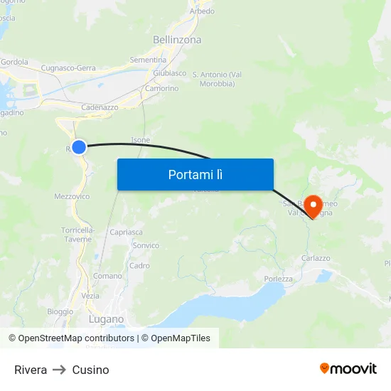Rivera to Cusino map