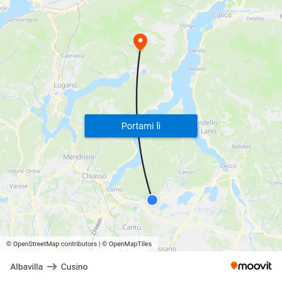 Albavilla to Cusino map
