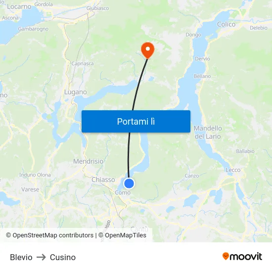 Blevio to Cusino map