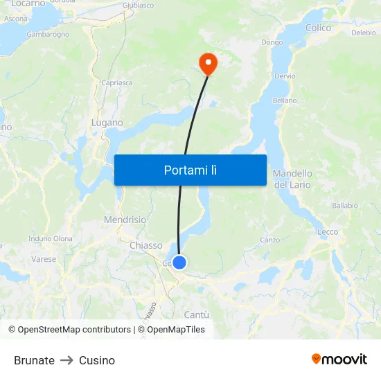 Brunate to Cusino map