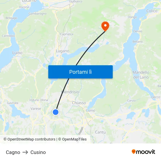 Cagno to Cusino map