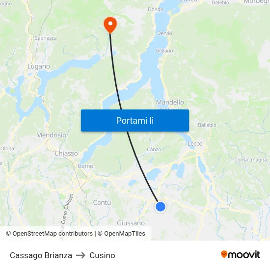 Cassago Brianza to Cusino map