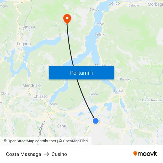 Costa Masnaga to Cusino map