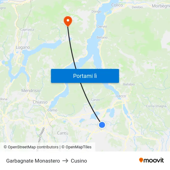 Garbagnate Monastero to Cusino map