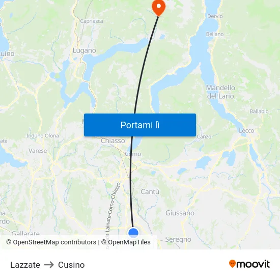Lazzate to Cusino map