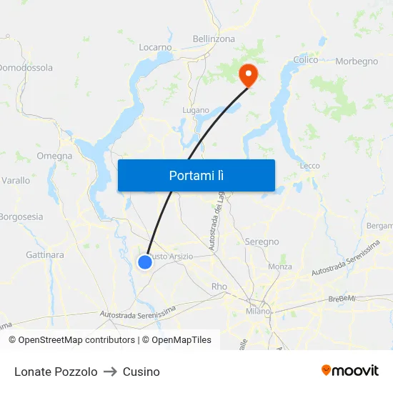 Lonate Pozzolo to Cusino map