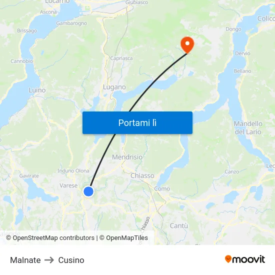 Malnate to Cusino map