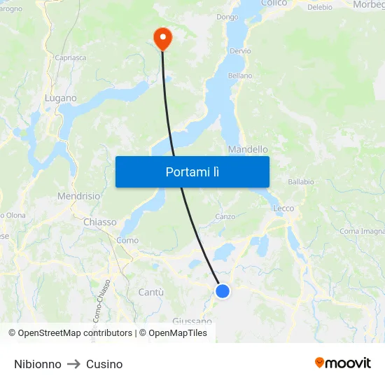 Nibionno to Cusino map