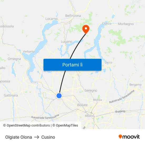 Olgiate Olona to Cusino map