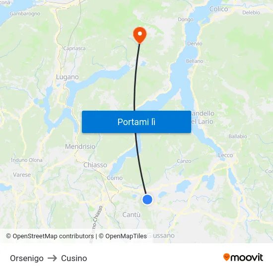 Orsenigo to Cusino map