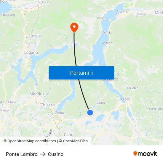 Ponte Lambro to Cusino map