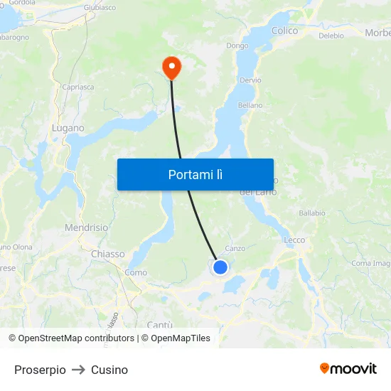Proserpio to Cusino map