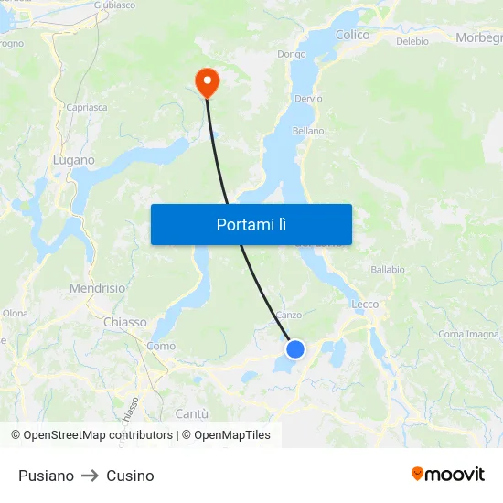 Pusiano to Cusino map