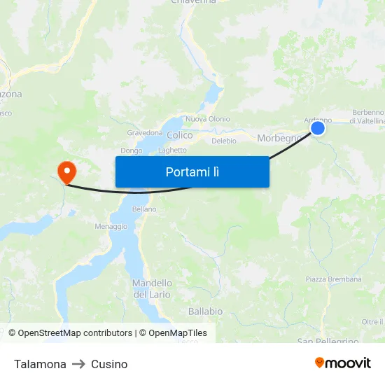 Talamona to Cusino map