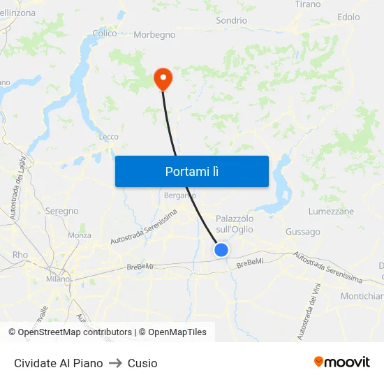 Cividate Al Piano to Cusio map
