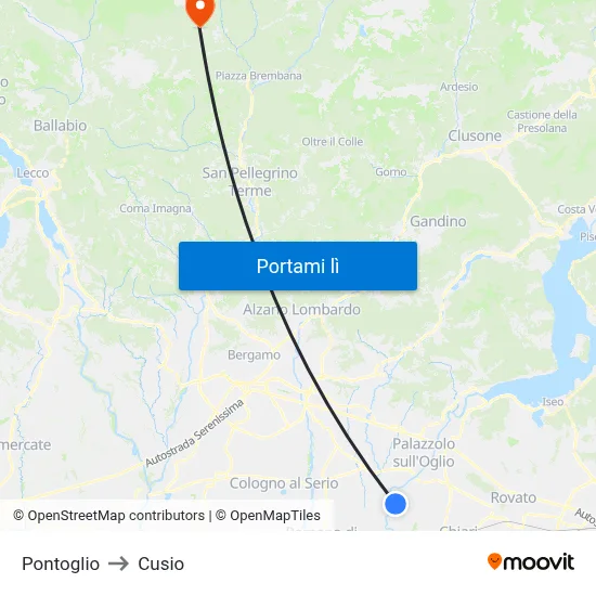 Pontoglio to Cusio map