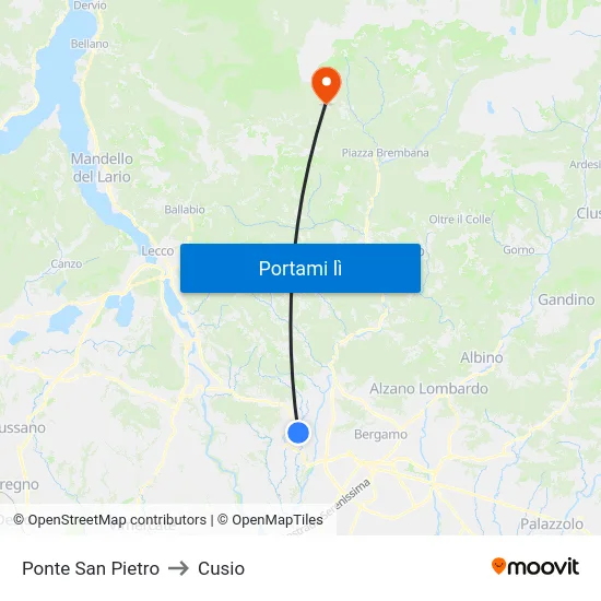 Ponte San Pietro to Cusio map