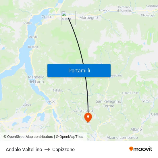 Andalo Valtellino to Capizzone map